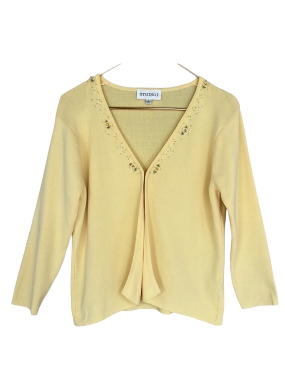 Studio I Vintage Floral Beaded Neckline Cardigan Sweater